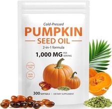 Pumpkin Seed Oil Capsules, 1000mg Per Serving, Cold Pressed, Pure Virgin Oil,...