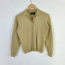Vintage 70s Pringle Cashmere Cardigan Womens Small Cream Collared Knit Sweater