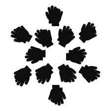 12 Pairs Kids Winter Gloves, Children Bulk Pack Fun Colorful 2-6 Years Black