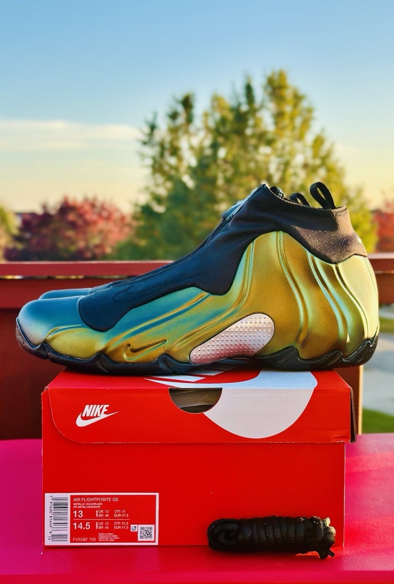 Nike Air Flightposite Metallic Gold Green Goblin Size 13 Foam Cut
