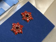 Vintage Avon Pierced Happy Holidays Earrings-Poinsettia-Dated 2004