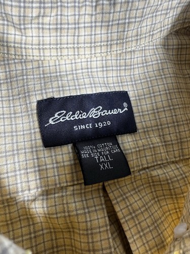 Camicia Eddie Bauer con bottoni uomo XXL 2XL alta gialla a quadri manica lunga vintage - Foto 3 di 7