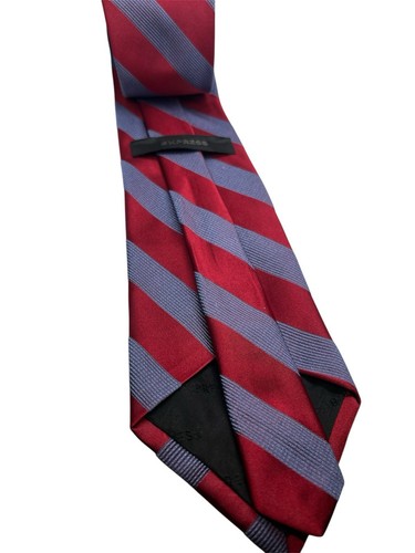 Express Mens Tie Red Blue Mogador Stripe 100% Italian Silk Made In The USA - Picture 4 of 5