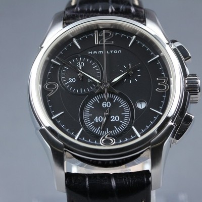 Near Mint HAMILTON Jazzmaster H326120 Black Chronograph Quartz 44mm Herrenuhr
