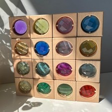 16PCS Acrylic Wooden Gem Blocks, Sparkling Acrylic Colorful StackingToys, Ope...