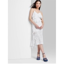 Wild Fable Ruffle Midi Dress Women's Medium White Excellent Floral Burnout