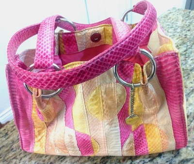 Tosca Blu pink genuine Snakeskin leather handbag.