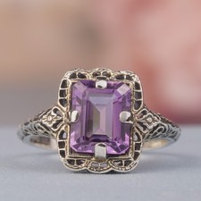Silver925 Natural Amethyst Vintage Filigree Ring
