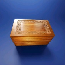 Vintage Hand Carved Wooden Jewelry Trinket Box Floral Design Velvet Lined 9  