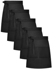 5 Pack Half Bistro Aprons with 2 Pockets Unisex Black Server Apron with Extra...