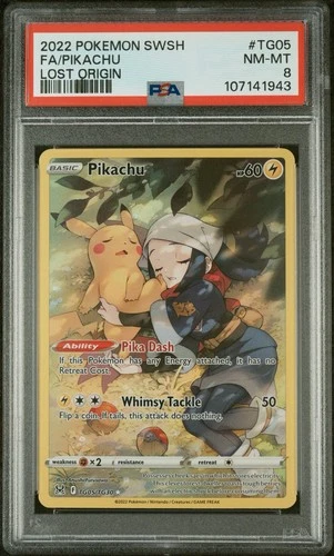 2022 POKEMON SWORD & SHIELD LOST ORIGIN TRAINER GALLERY #TG05 FA/PIKACHU PSA 8