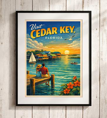 Cedar Key Florida Vintage Travel Poster Art | Mid Century Coastal Wall Decor