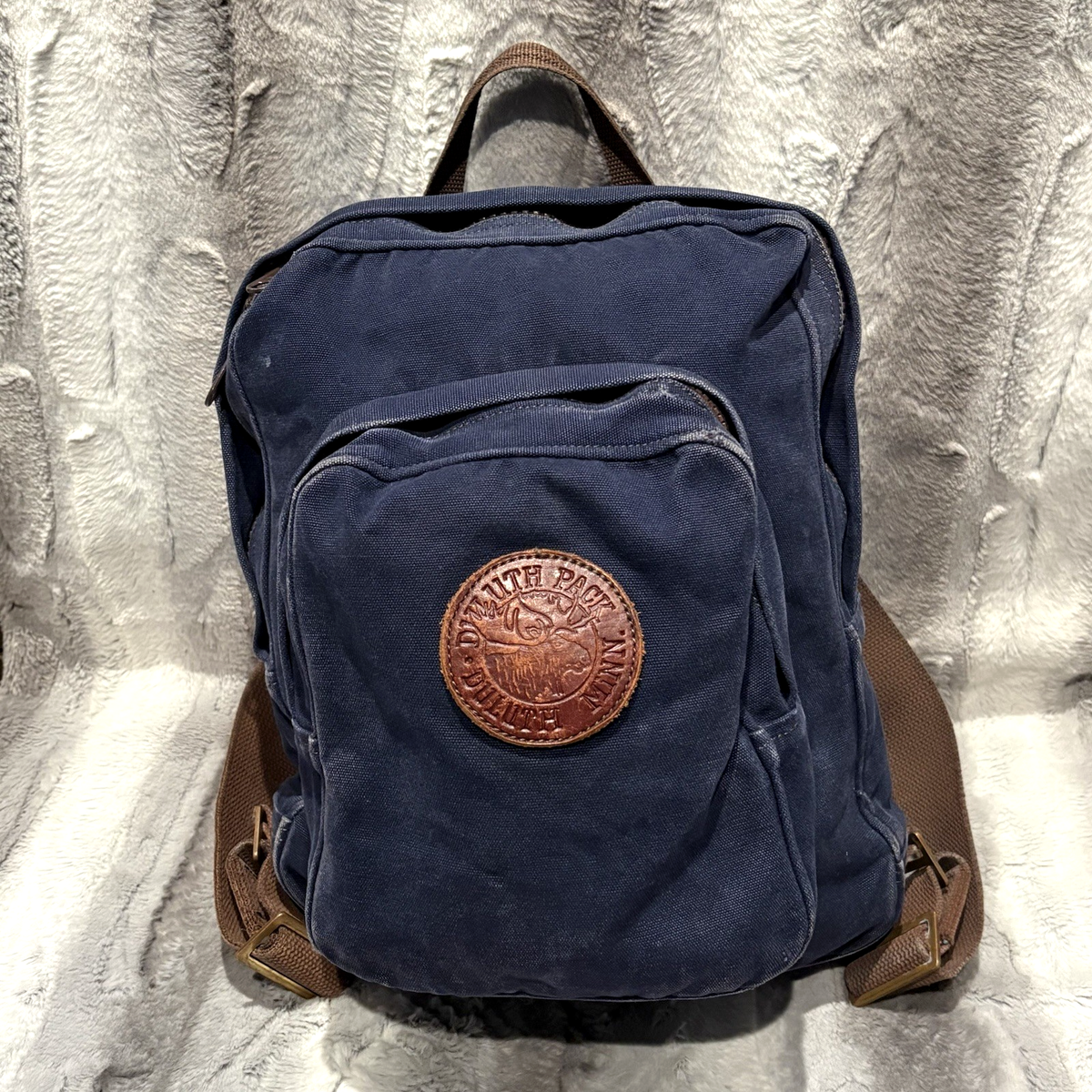 EUC Duluth Pack Scout Backpack Navy Blue Canvas Brown Leather Unisex Adventure Custom Duluth Pack™ Laptop Scoutmaster (Q839432) - Backpacks  main image 2