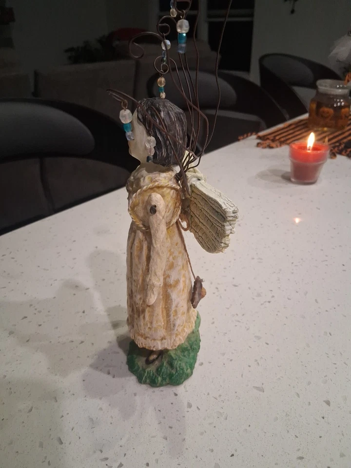 VTG Bethany Lowe Folk Art Farmhouse Girl Angel Christmas Figurine w Stars 9”GUC - Image 2 of 4