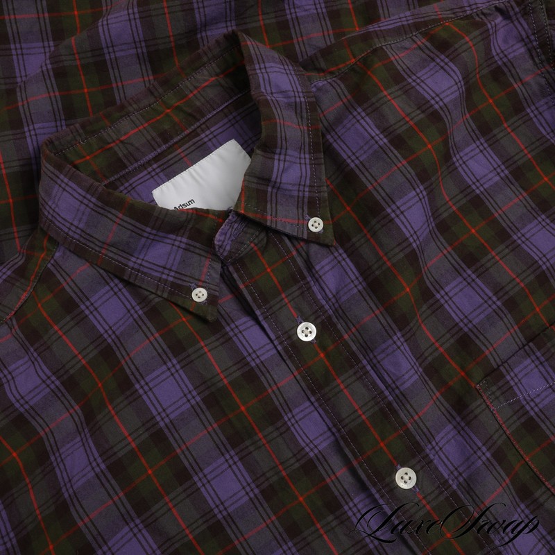 #1 MENSWEAR Adsum Grape Purple Green Multi Checked Plaid Button Down Shirt L NR