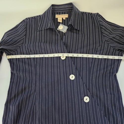 Norm Thompson Größe 18 schwarz weiß gestreift Wickel Langarm Bluse neu ohne Etikett - Bild 9 von 11