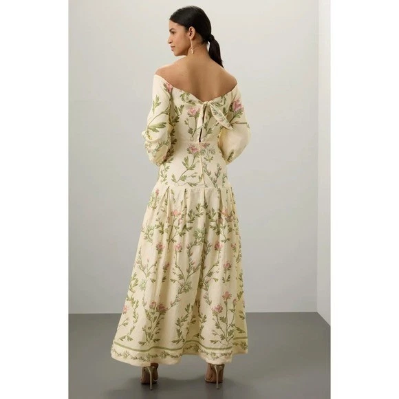 Vestido AGUA BY AGUA BENDITA Senlis Oasis creme floral fora do ombro maxi tamanho M - Imagem 4 de 4