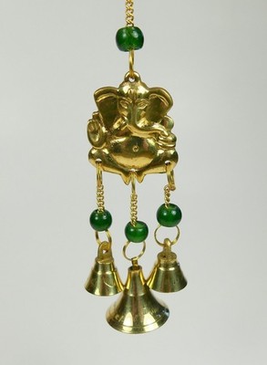 Ganesha solid Brass Hanger with Bells and Beads from India Wind Chime