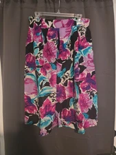 Norton & Company Floral Print Midi Skirt, Women's Large, Elastic Waist, Colorful