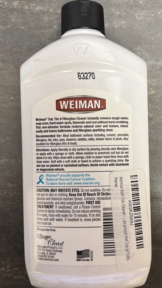 Weiman Tub, Tile & Fiberglass Cleaner, Dissolves Skum & Stains, 16oz