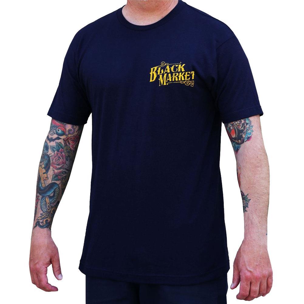 USA アイアンクロス　バイカー　tattoo ヘンリーネック　vintage Golden Cobra by Tim Hendricks Men's Navy Blue Tee Shirt Tattoo Art
