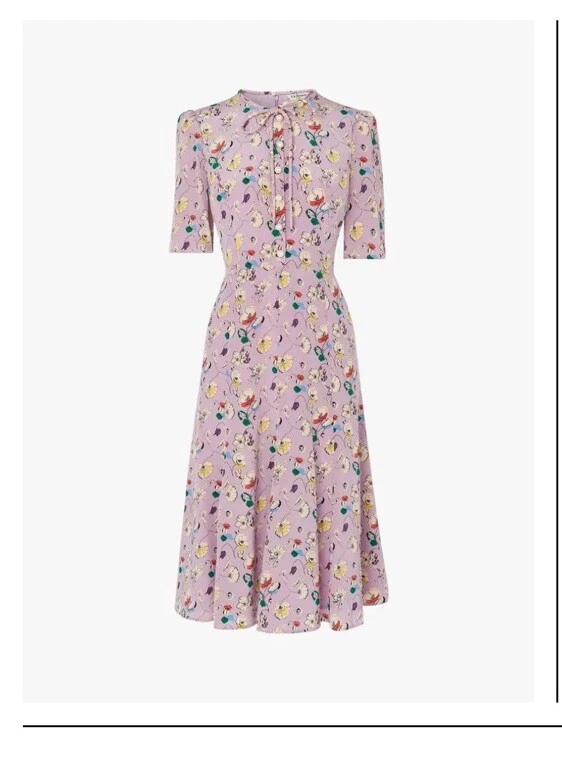 LK Bennett Montana Ditsy Floral Print Silk Tea Dress Pink Pearl Button uk10