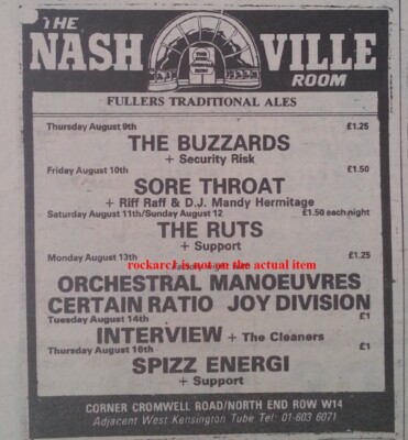JOY DIVISION  Nashville Room 1979 Original Vintage Press Advert - 4x4 inches