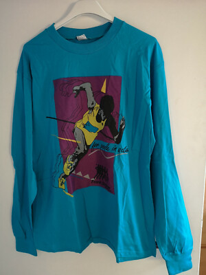 T-shirt Langarm türkies Sport mit Aufdruck Gr. M (Frank Shorter)