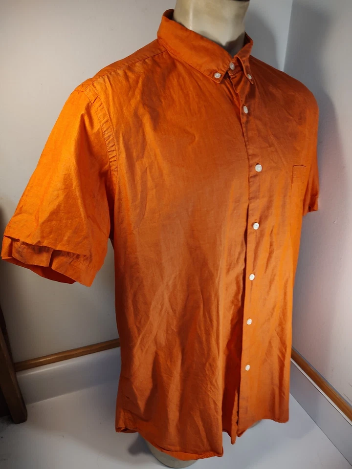 Camisa informal de negocios naranja manga corta con botones Steven Alan XXL 2XL para hombre Foto 4 de 4