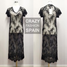 ZARA WOMAN SALE! NWT BLACK LACE SHEER MIDI DRESS SIZE S 6895/049