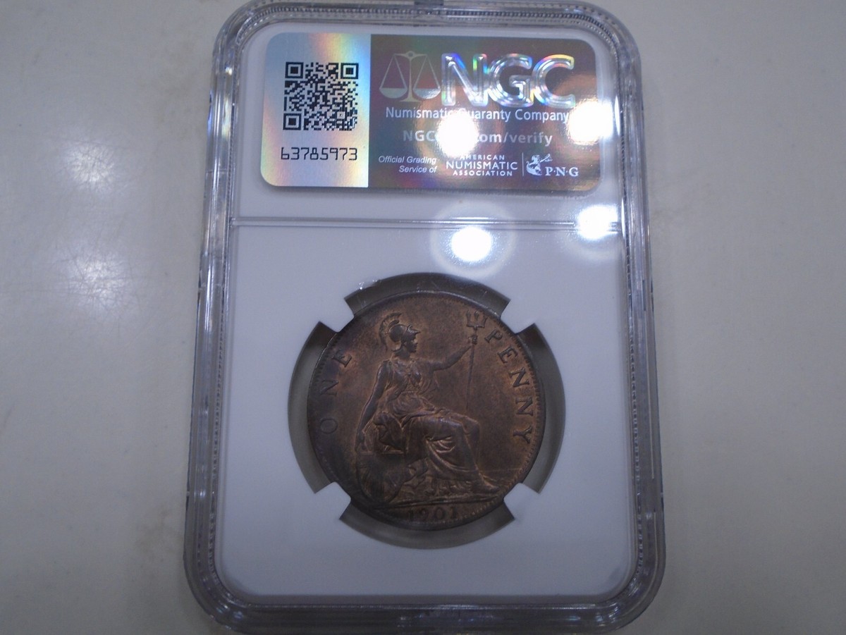 1901 Penny GREAT BRITAIN Queen Victoria NGC MS-64 BN Veiled Head