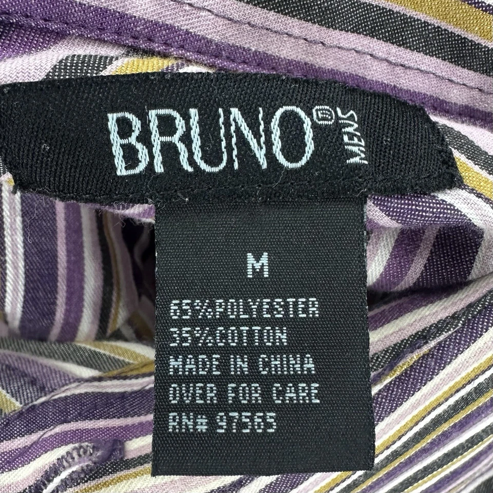 Vintage 80s 90s Bruno Mens Button Up Shirt Medium M Striped Purple Yellow Black - Image 4 of 4