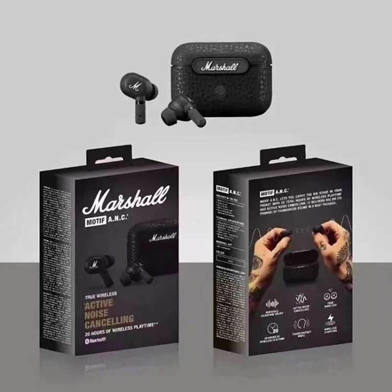 New Marshall Motif A.N.C. True Wireless Noise-Cancelling Headphones Black  In BOX