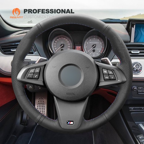 Black Genuine Leather Steering Wheel Cover Wrap for BMW Z4 E89 - Picture 4 of 8