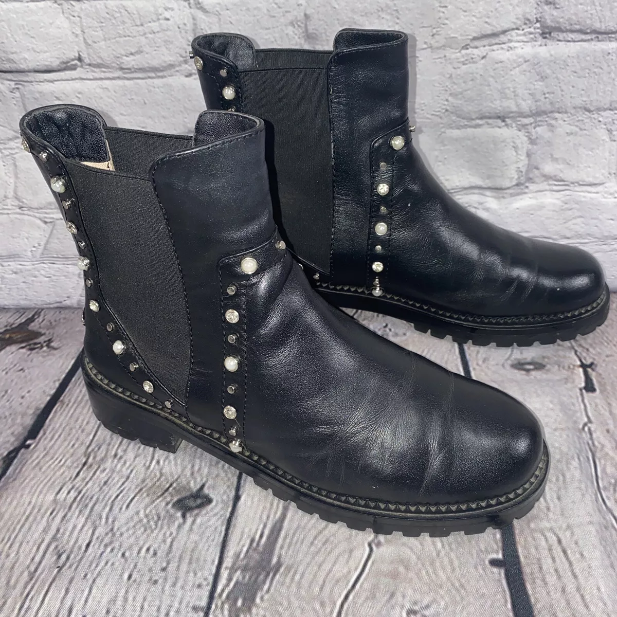 Jimmy Choo Burrow Motorcycle Studded Short Leather Boots Size 37