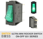 Ultra Mini ROCKER TOGGLE SWITCH ON-OFF Green LED Full Illuminated 12v 24v 13x30