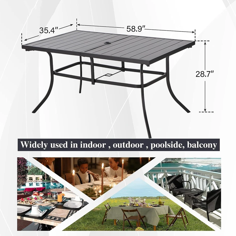 Outdoor Patio Tables with 1.9" Umbrella Hole Metal Rectangular 6 Person Table US - Image 2 of 4