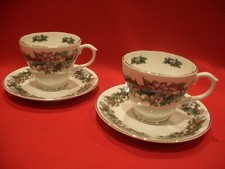 2 X DAVID SHUTTLE ~ CHRISTMAS: HOLLY IVY PINE CONES ETC ~ TEA CUPS & SAUCERS (B)