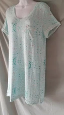 Honeydew Green White Red Nightgown  Knee Cap Sleeve Small  40" BUST 