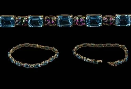 Stunning Ladies 9ct Gold & Blue and Amethyst Set Tennis Bracelet - A Bargain — 第 2/3 张图片