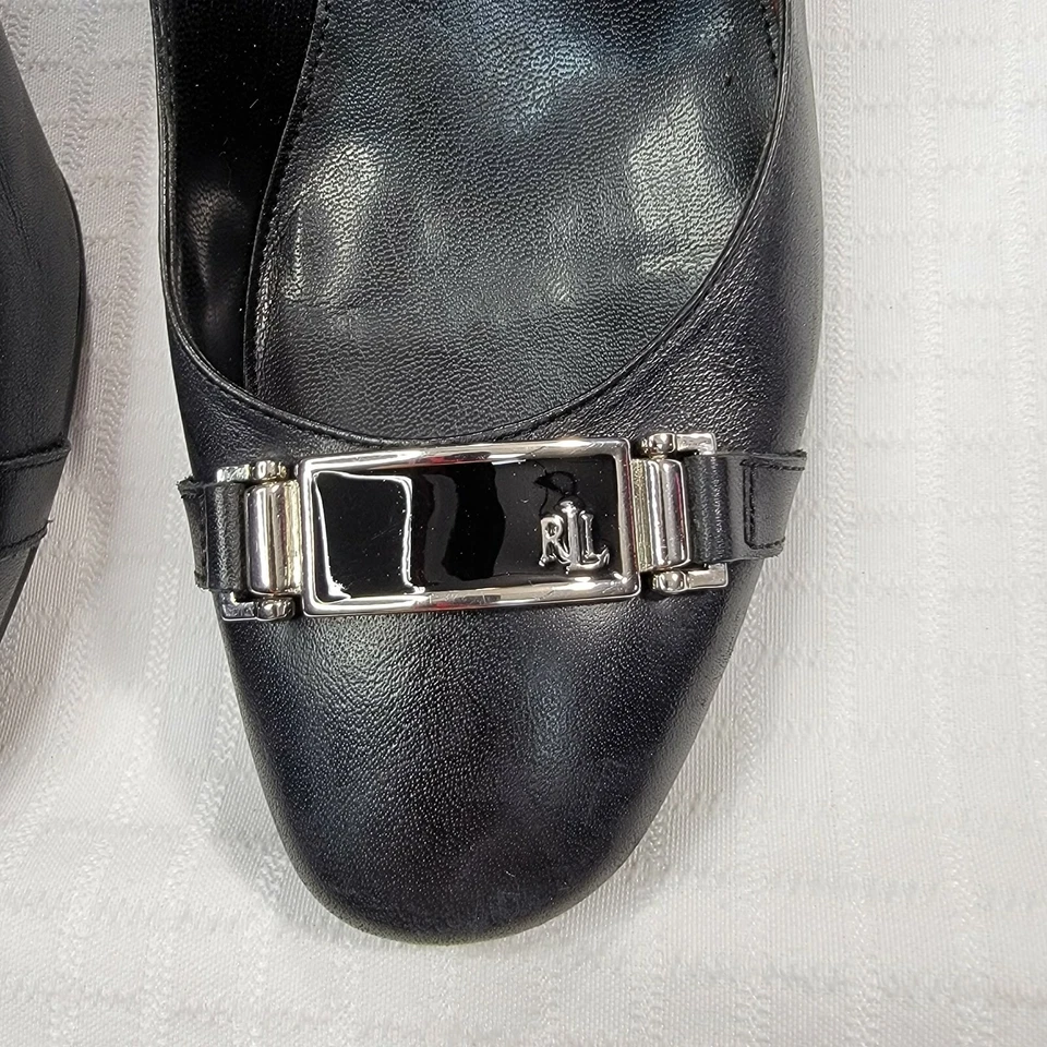 Zapatos de salón Ralph Lauren para mujer talla 9 negros con hebilla plateada RL Foto 3 de 4