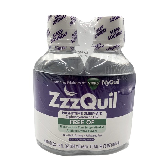 2Pk Vicks ZzzQuil Nighttime Sleep Aid, Dye Alcohol Free 12 fl oz Each