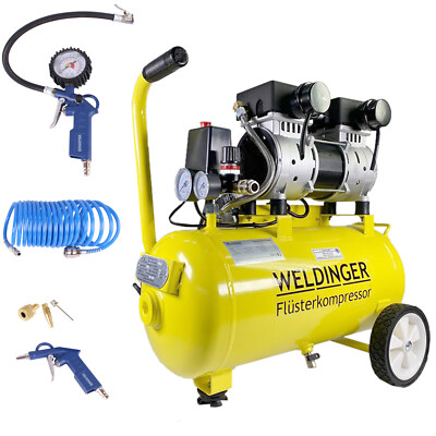 Flüsterkompressor FK120 turbo 1500W 9bar 150Liter Abg. + Druckluftset WELDINGER