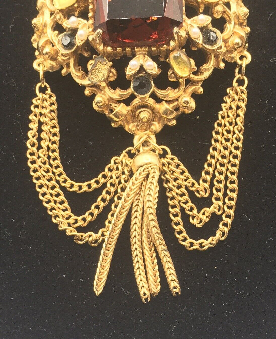 Vtg Florenza Large Brown Rectangular Rhinestone G… - image 6