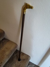 Vintage Brass Handled Horse Head Walking Stick Cane 31.5 Inch