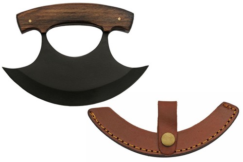 Ulu Messer | Rite Edge Arctic Indianer schwarze Klinge Holzgriff + Scheide - Bild 1 von 5
