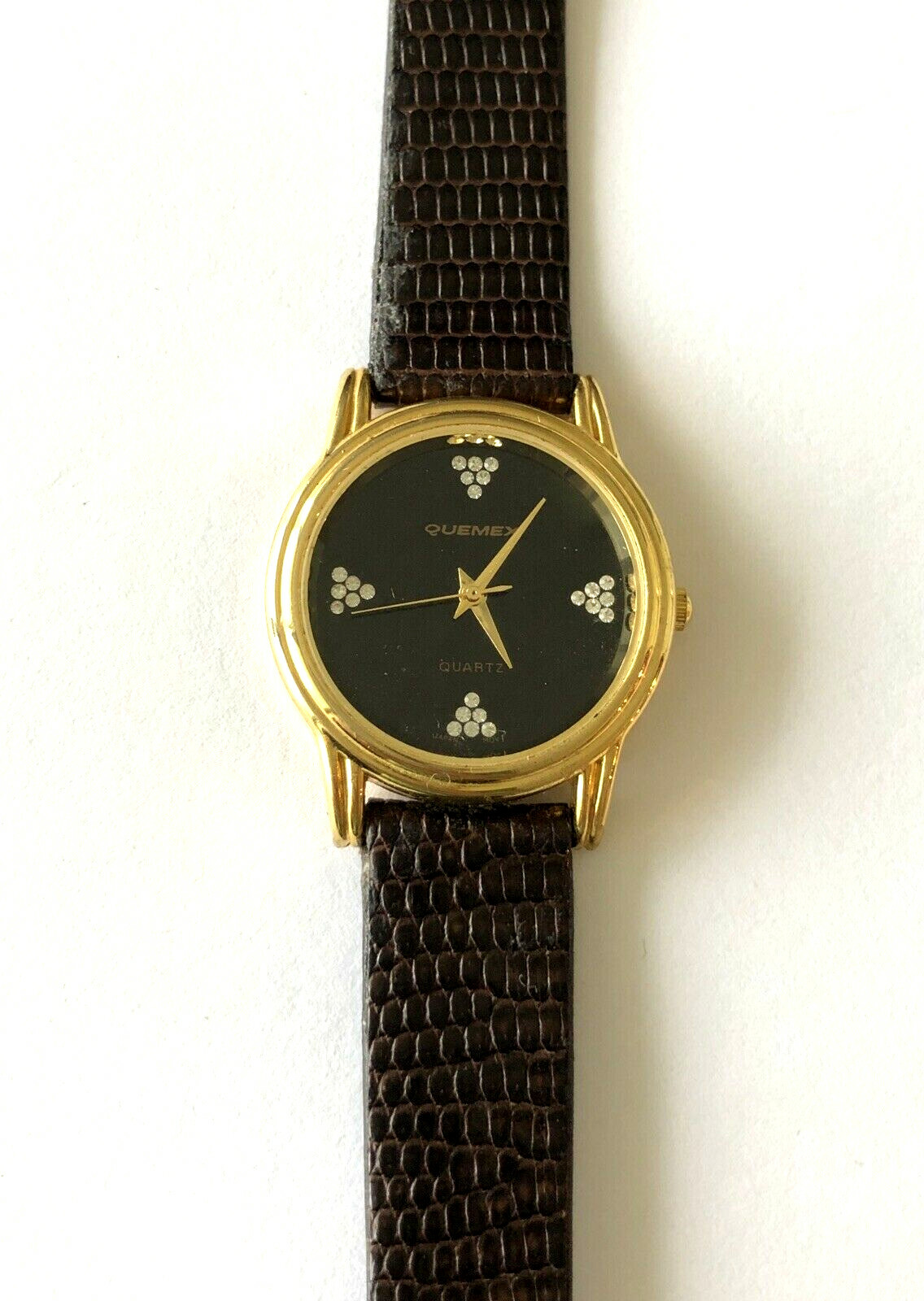 Quemex Quartz Japan Movt Ladies Wrist Watch Runs New Battery Black Dial