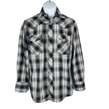 Wrangler Western Button Up Shirt Men Small Grey Plaid Long Sleeve Pearl Snap Top