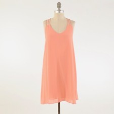 YA Los Angeles Dress S Coral-Pink Silk Georgette Strappy Trapeze Mini Shift