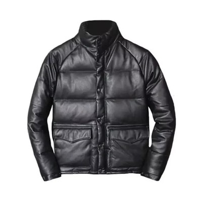 Men s Lambskin Genuine Leather Puffer stylish winter Jacket XS to 5XL